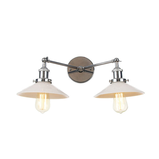 Vintage Cone Opal Glass Sconce Wall Hanging Light - 2 Lights Bronze/Copper/Brass