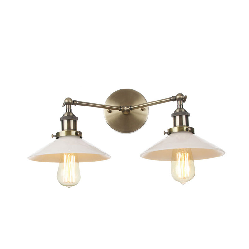 Vintage Cone Opal Glass Sconce Wall Hanging Light - 2 Lights Bronze/Copper/Brass