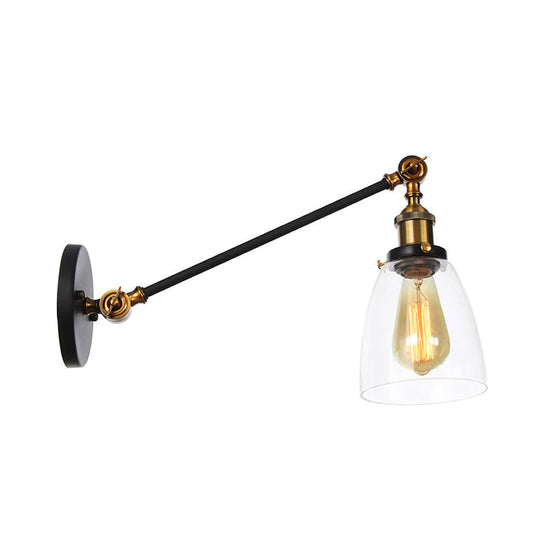 Industrial Style Clear Glass 1-Light Wall Sconce With Arm 8/12 Length - Black/Bronze/Brass Finish