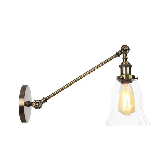 Vintage Clear Glass Bell Sconce With Arm - Black/Bronze/Brass 1-Light Wall Lighting Fixture 8/12