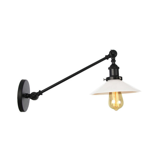 Industrial Conical Sconce Light With Opal Glass - Black/Bronze/Brass Finish Arm Mount 8/12 L