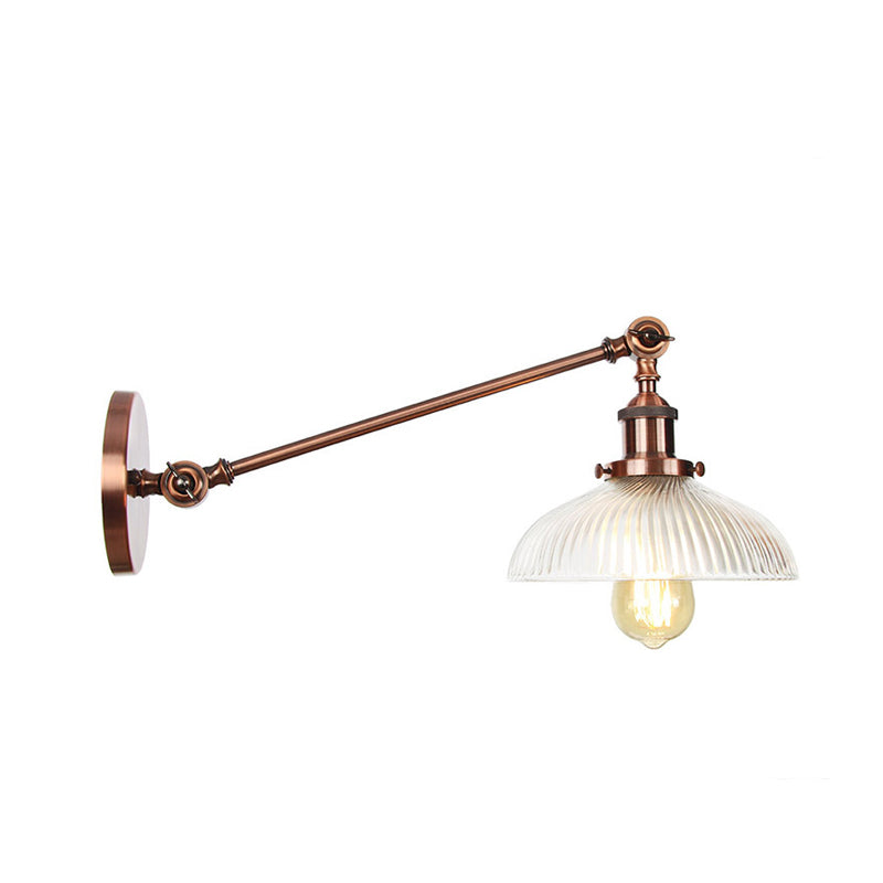 Vintage Clear Ribbed Glass Wall Sconce Black/Bronze/Brass 1-Light 8/12 L Arm