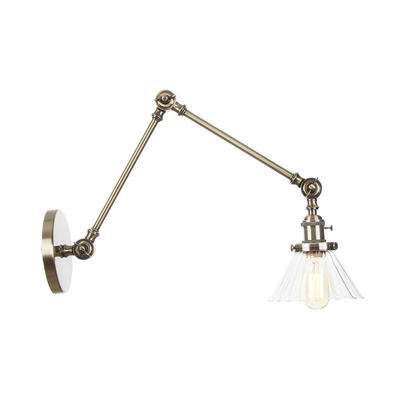 Industrial Cone Wall Light With Clear/Amber Glass And Arm - Black/Bronze/Brass (8+8/8+8+8)