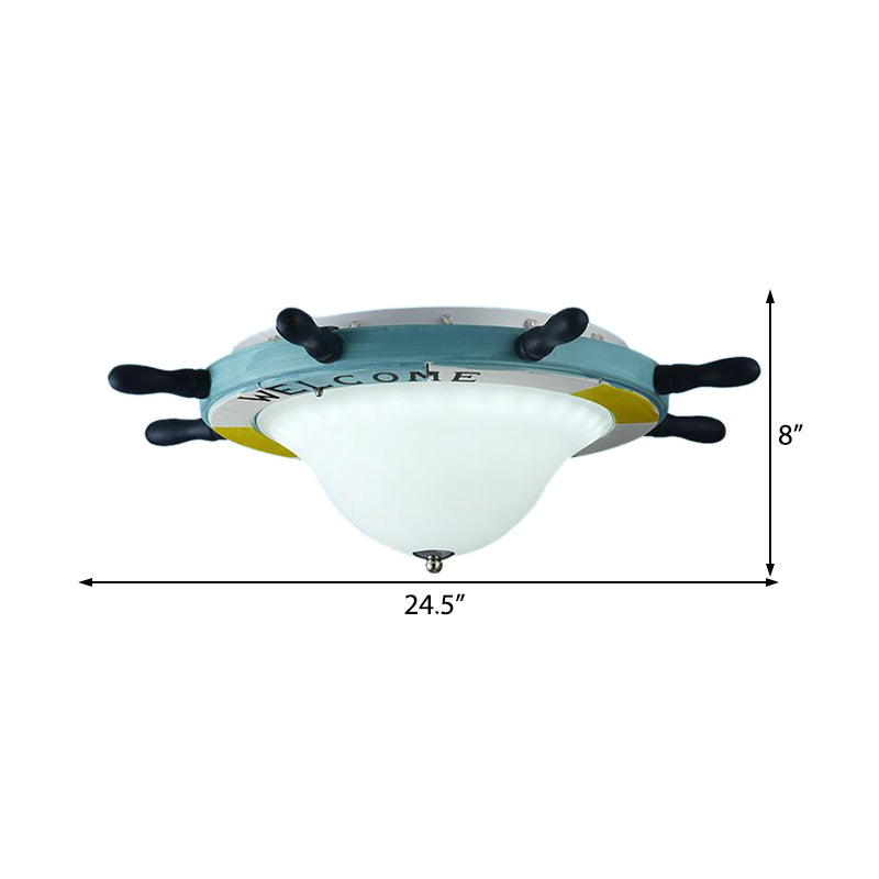 Seaside Metal Flush Ceiling Light: Steering Wheel Design White Finish