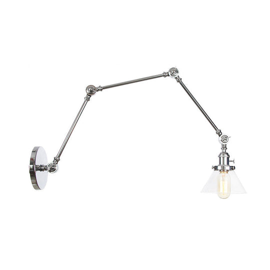 Industrial Conical Clear/Amber Glass Wall Lamp Sconce - Adjustable Arm Black/Bronze/Brass 1 Light 8