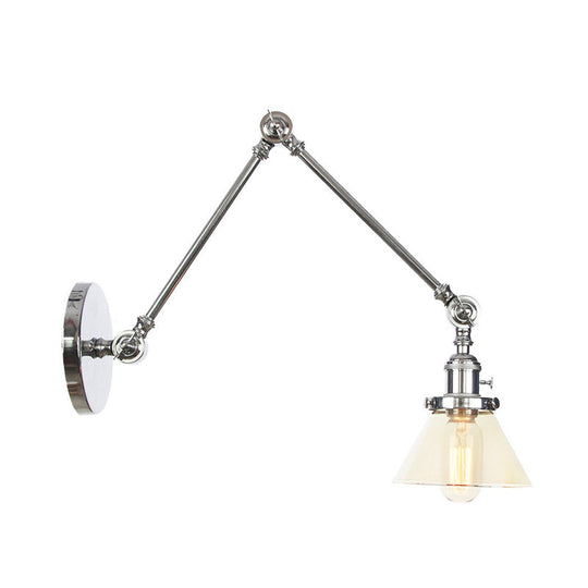 Industrial Conical Clear/Amber Glass Wall Lamp Sconce - Adjustable Arm Black/Bronze/Brass 1 Light 8