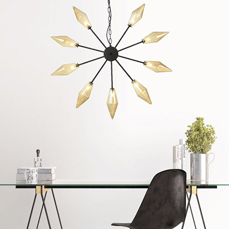 Moderner industrieller Sputnik-Kronleuchter mit Bernstein-/Klarglas – 6/9/12 Lichter – Schwarz-/Kupfer-/Chrom-Oberflächen