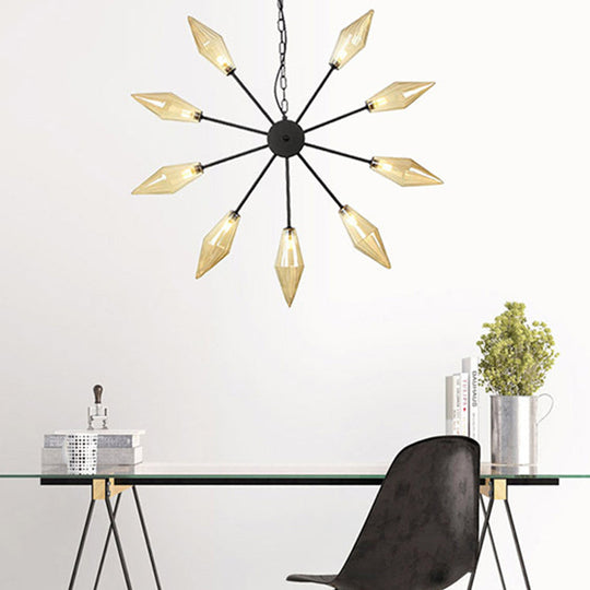 Moderner industrieller Sputnik-Kronleuchter mit Bernstein-/Klarglas – 6/9/12 Lichter – Schwarz-/Kupfer-/Chrom-Oberflächen