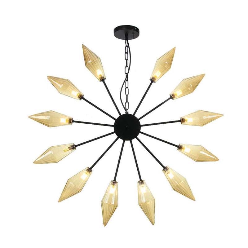 Moderner industrieller Sputnik-Kronleuchter mit Bernstein-/Klarglas – 6/9/12 Lichter – Schwarz-/Kupfer-/Chrom-Oberflächen