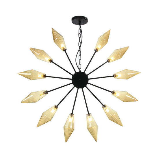 Moderner industrieller Sputnik-Kronleuchter mit Bernstein-/Klarglas – 6/9/12 Lichter – Schwarz-/Kupfer-/Chrom-Oberflächen
