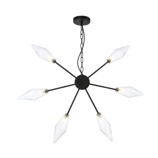 Moderner industrieller Sputnik-Kronleuchter mit Bernstein-/Klarglas – 6/9/12 Lichter – Schwarz-/Kupfer-/Chrom-Oberflächen
