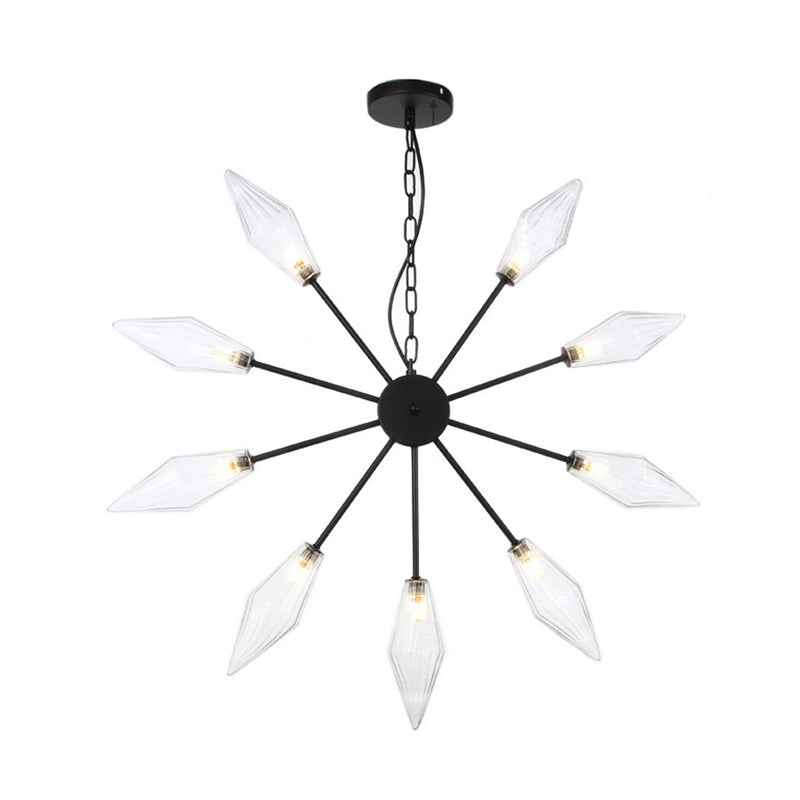 Moderner industrieller Sputnik-Kronleuchter mit Bernstein-/Klarglas – 6/9/12 Lichter – Schwarz-/Kupfer-/Chrom-Oberflächen