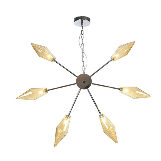 Moderner industrieller Sputnik-Kronleuchter mit Bernstein-/Klarglas – 6/9/12 Lichter – Schwarz-/Kupfer-/Chrom-Oberflächen