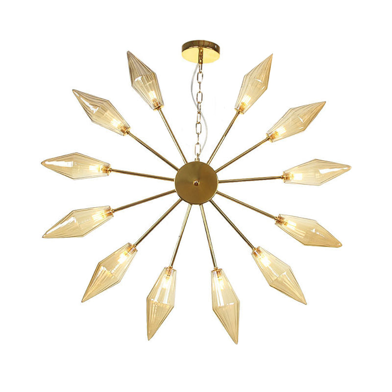 Moderner industrieller Sputnik-Kronleuchter mit Bernstein-/Klarglas – 6/9/12 Lichter – Schwarz-/Kupfer-/Chrom-Oberflächen