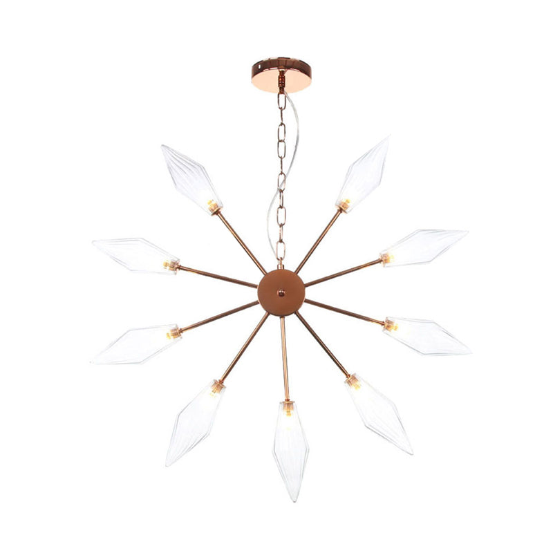 Moderner industrieller Sputnik-Kronleuchter mit Bernstein-/Klarglas – 6/9/12 Lichter – Schwarz-/Kupfer-/Chrom-Oberflächen
