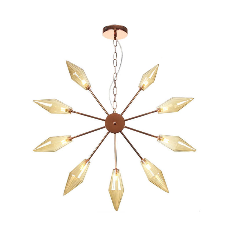 Moderner industrieller Sputnik-Kronleuchter mit Bernstein-/Klarglas – 6/9/12 Lichter – Schwarz-/Kupfer-/Chrom-Oberflächen