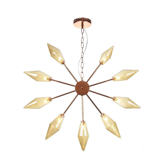 Moderner industrieller Sputnik-Kronleuchter mit Bernstein-/Klarglas – 6/9/12 Lichter – Schwarz-/Kupfer-/Chrom-Oberflächen