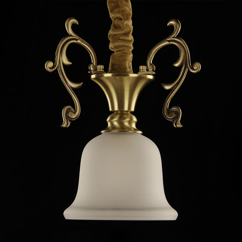 Classic Brass Hanging Ceiling Lamp With Frosted Glass Bowl - Ideal For Porch