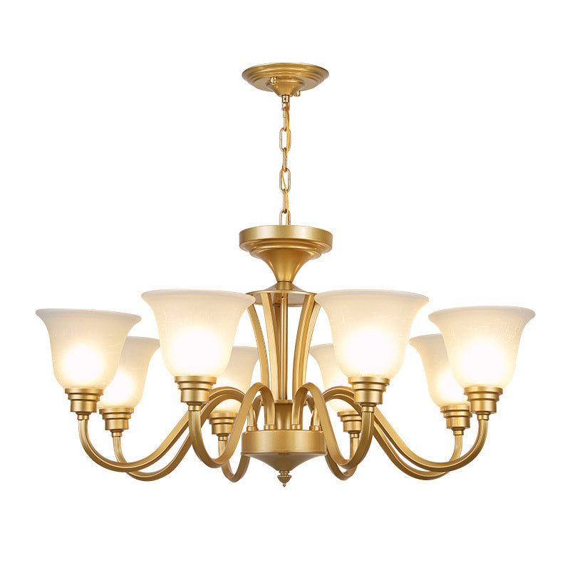 Vintage Sputnik Metal Chandelier With Flared White Glass Shade - Gold Finish 3/5/6 Lights For Living