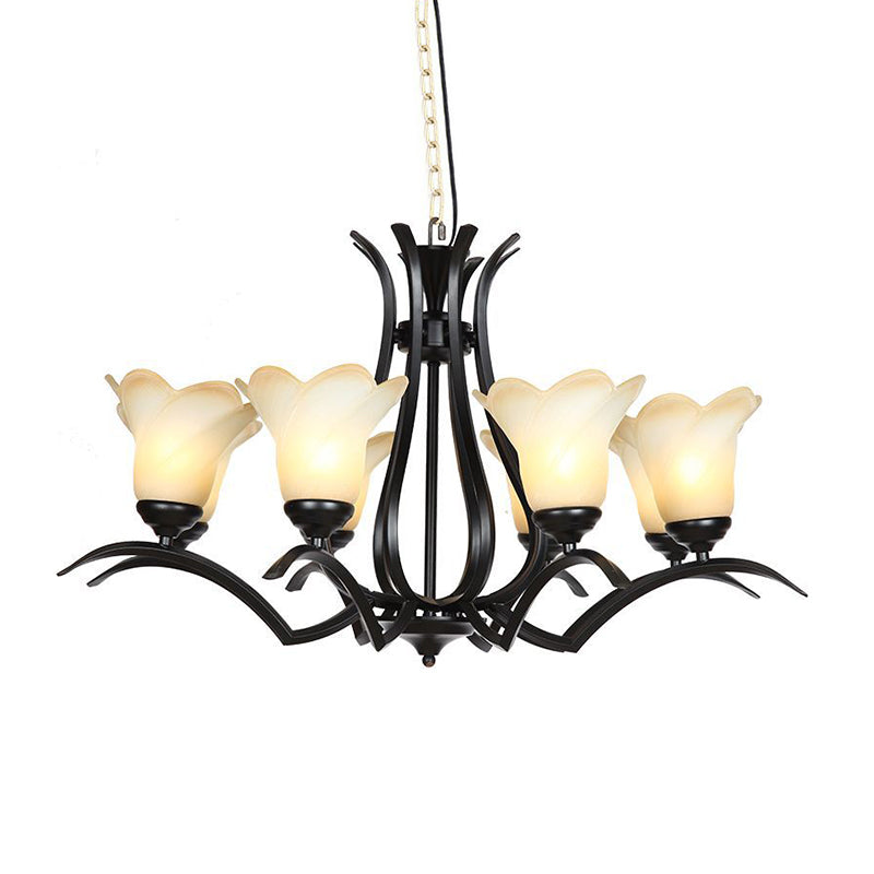 Traditional White Glass Chandelier - 1/2-Tier Floral Design 3/6/8-Light Options For Living Room Or