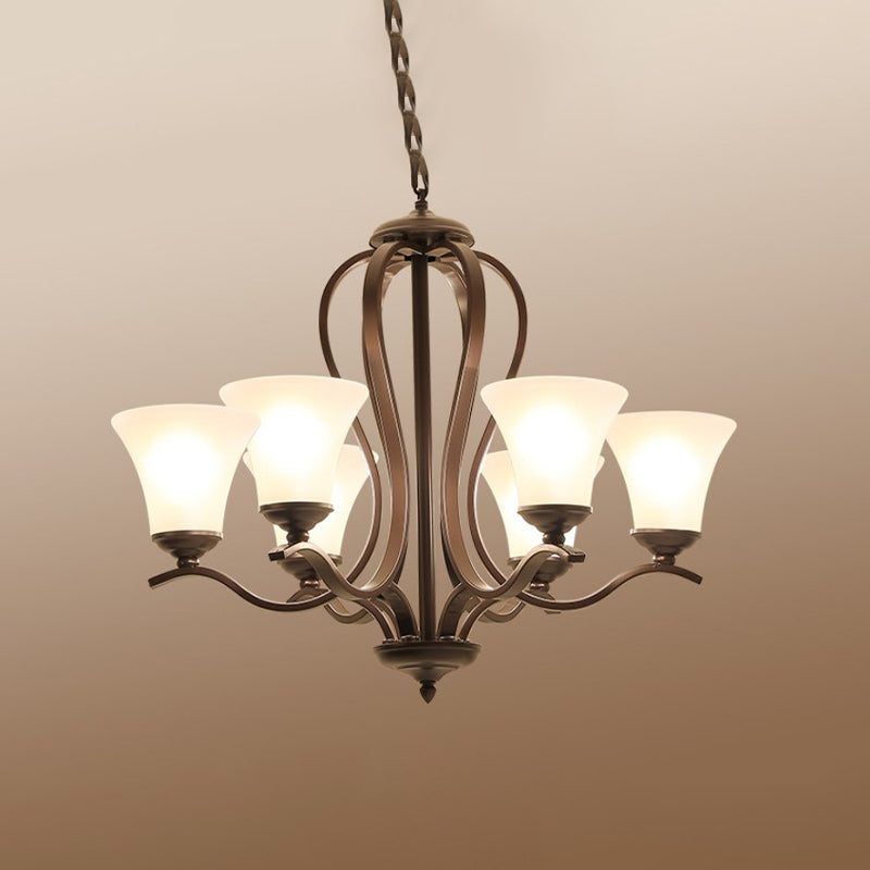 Opal Glass Vintage Chandelier Pendant Lighting Black Flared Design 3/6/8 Lights Bedroom Ceiling Lamp