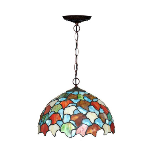 Mediterranean Style Hanging Pendant Light With Stained Glass Shade - Red/Green