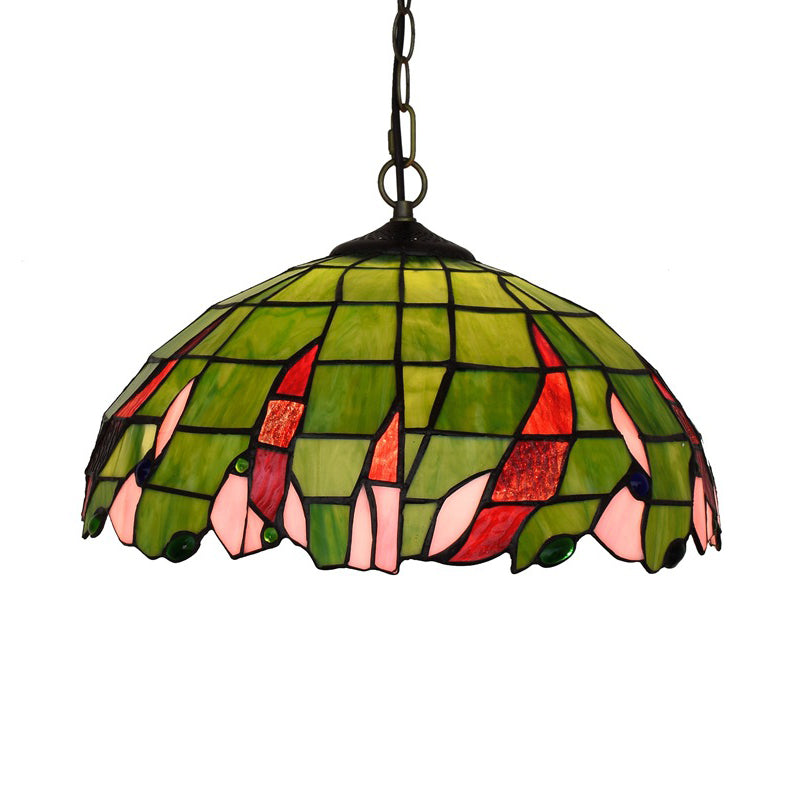Tiffany Green Stained Glass Ceiling Pendant Light With Stylish Domed Suspension - Perfect For