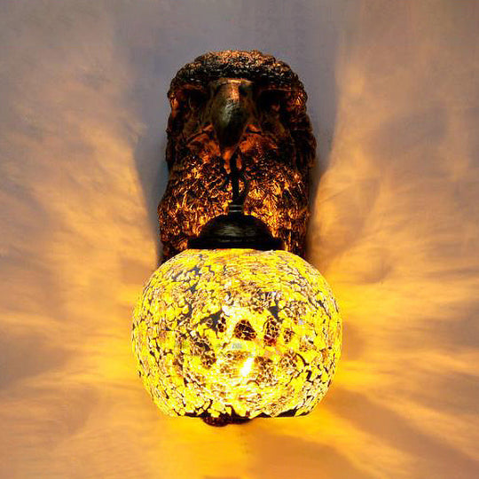 Mediterranean Sconce - Wall Mount Owl Head 1 Light Cut Glass Silver/Beige/Red For Balcony Lighting
