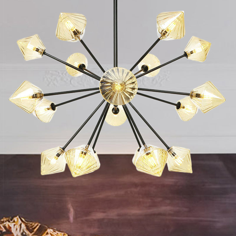 Modern Amber Glass Semi Flush Ceiling Light - 18 Bulbs Perfect For Living Room