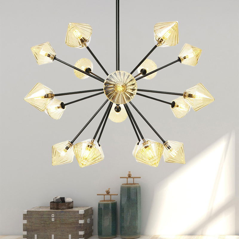 Modern Amber Glass Semi Flush Ceiling Light - 18 Bulbs Perfect For Living Room