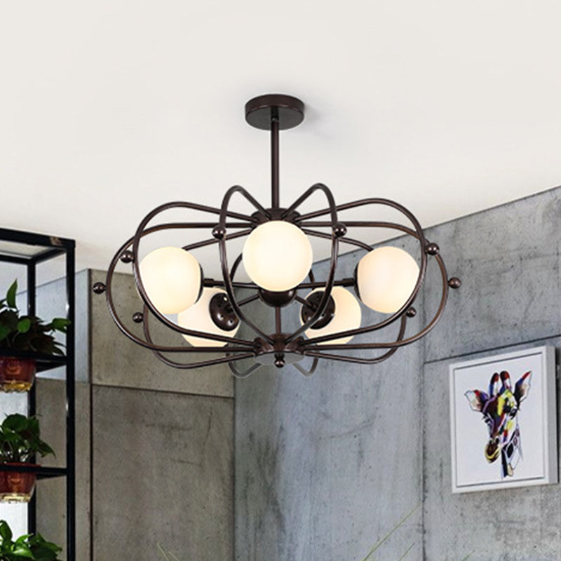 Milk Glass Pendant Chandelier - Modern Coffee Round Design 5 Bulb Ceiling Hanging Light