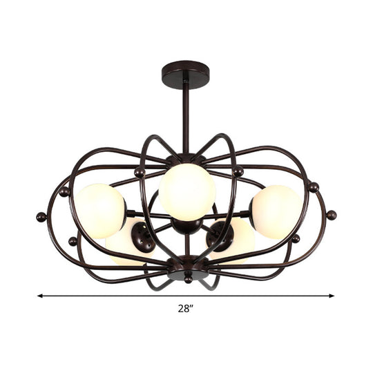 Milk Glass Pendant Chandelier - Modern Coffee Round Design 5 Bulb Ceiling Hanging Light