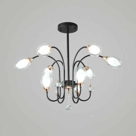 Contemporary Clear Glass Hanging Chandelier - Oval Shape 9/15 Bulbs Black Pendant Light