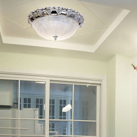 Contemporary Silver Crystal Dome Flush Mount Ceiling Light With 3 Heads