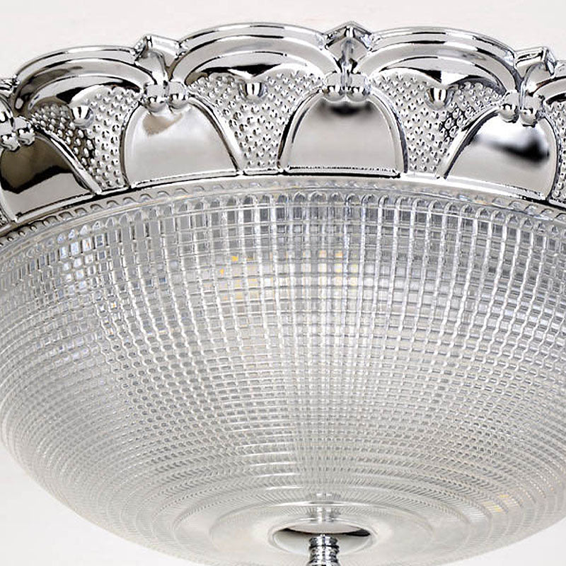 Contemporary Silver Crystal Dome Flush Mount Ceiling Light With 3 Heads
