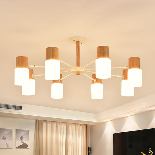 Chinese Wooden Semi - Flush Light With 5/8 Bulbs - Beige For Living Room Ceiling