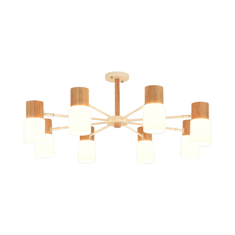 Chinese Wooden Semi - Flush Light With 5/8 Bulbs - Beige For Living Room Ceiling
