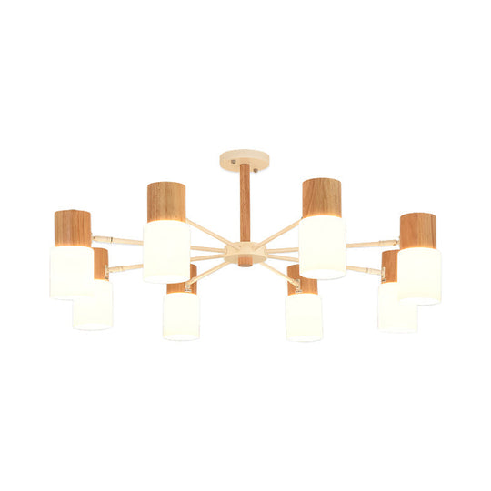Chinese Wooden Semi - Flush Light With 5/8 Bulbs - Beige For Living Room Ceiling