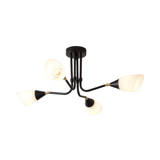 Modern 4/6/8 Bulbs Ceiling Chandelier - Black Flared Pendant Light With Milky Glass Shade