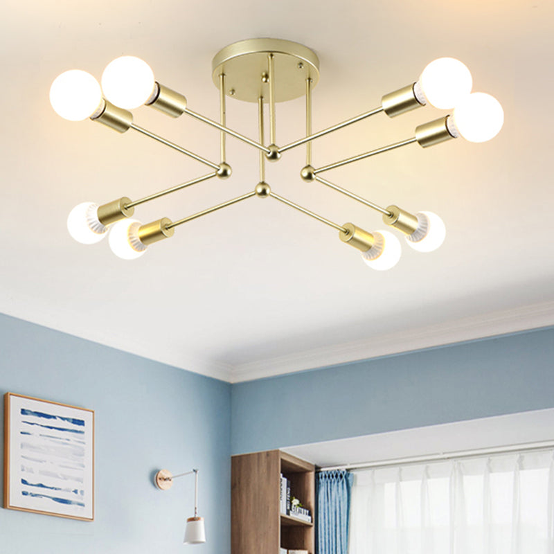 Contemporary Metal Radial Chandelier - 8-Head Gold Ceiling Hanging Light
