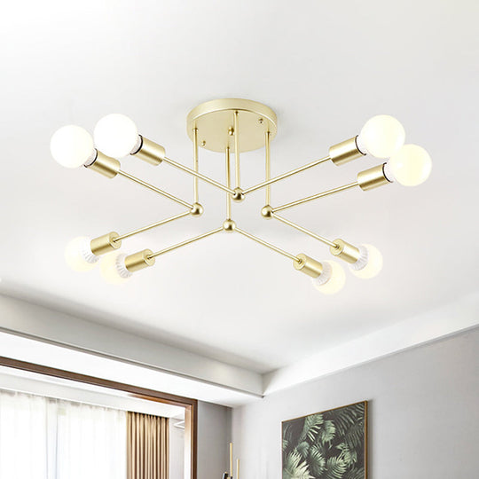 Contemporary Gold Metal Radial Chandelier Ceiling Light With 8 Heads