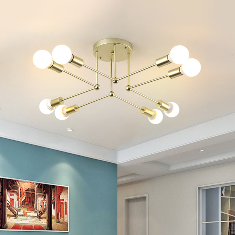 Contemporary Gold Metal Radial Chandelier Ceiling Light With 8 Heads