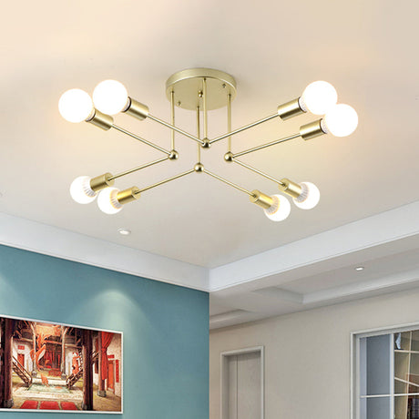 Contemporary Metal Radial Chandelier - 8-Head Gold Ceiling Hanging Light