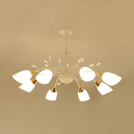 Modern Opal Glass Floral Chandelier With 8 Hanging Ceiling Lights In White