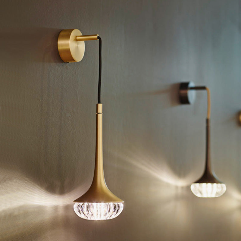 Gold Crystal Teardrop Wall Sconce Light - Modern 1-Head Led Fixture With Metal Backplate