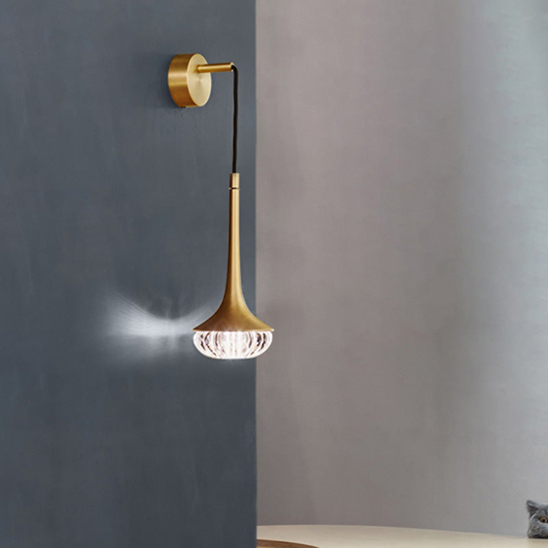 Gold Crystal Teardrop Wall Sconce Light - Modern 1-Head Led Fixture With Metal Backplate