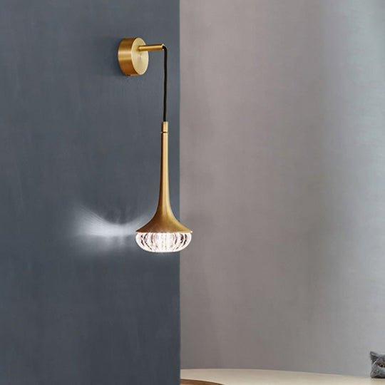 Gold Crystal Teardrop Wall Sconce Light - Modern 1-Head Led Fixture With Metal Backplate