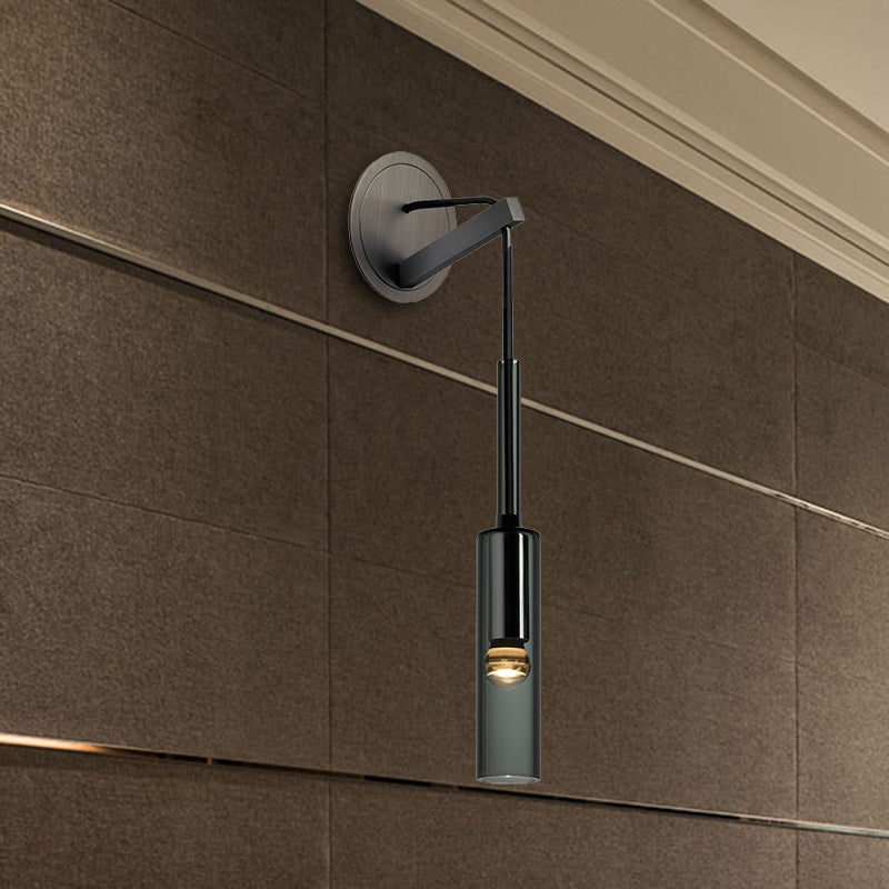 Modernist Black Led Wall Sconce - Crystal Tube Light Fixture For Bedroom