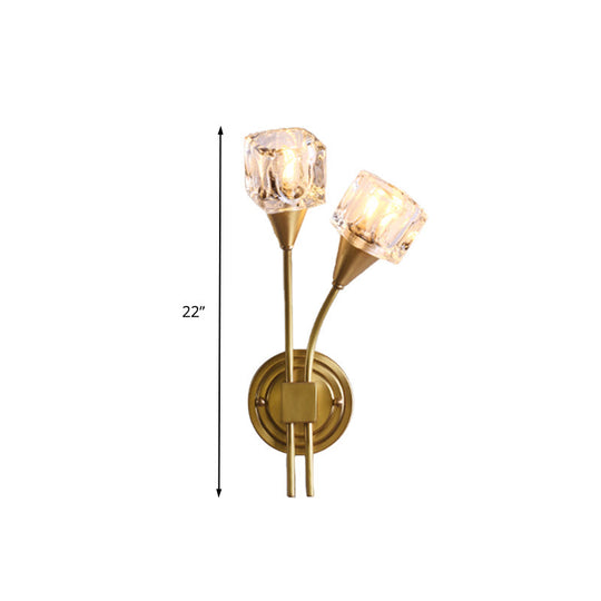 Contemporary Gold Cube Wall Sconce With Clear Crystal Led Lighting Perfect For Living Room