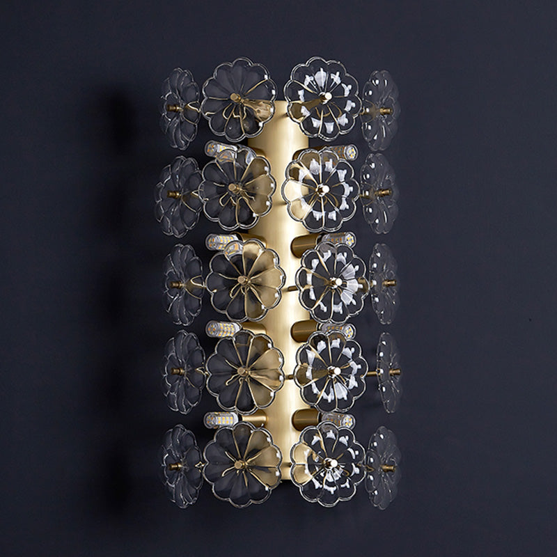 Minimalist Gold Floral Sconce Light With Crystal Shade - Wall Mount Lighting For Bedroom